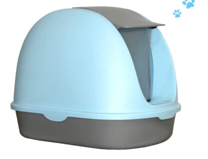 large-hooded-cat toilet-tray- with-handle and-flap- door-blue